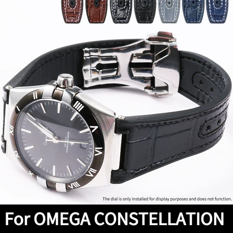 Omega Watch Constellation - Krokodilmuster-Uhrenarmband aus echtem Leder, Silikon, Herren,
