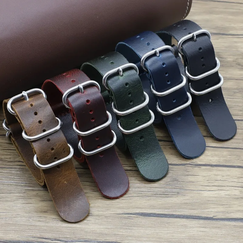 Nato Strap Nylon - Vintage-Uhrenarmbänder aus echtem Leder, 18 mm,